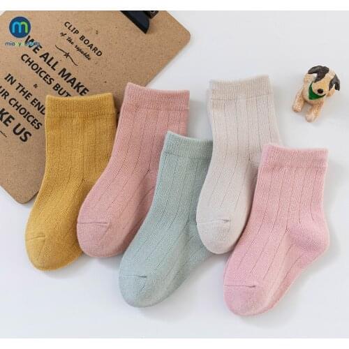 5 Pairs/Lot Stripped Baby Toddler Cotton Socks Kids Boys and Girl Short Newborn Ribbed Socks Solid Color Children Miaoyoutong