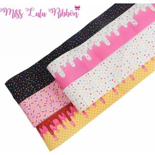 16mm-75mm Ice Cream Printed FOE Grosgrain Ribbon DIY Hair Bowknots 50yards/roll