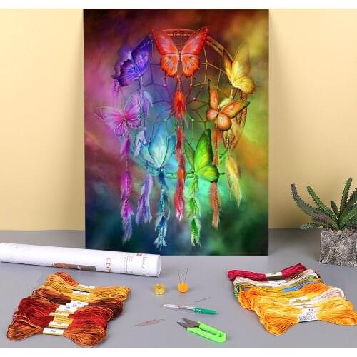 Dreamcatcher Wolf Pre-Printed 11CT Cross Stitch Embroidery Complete Kit DMC Threads Knitting Handiwork Handicraft Different