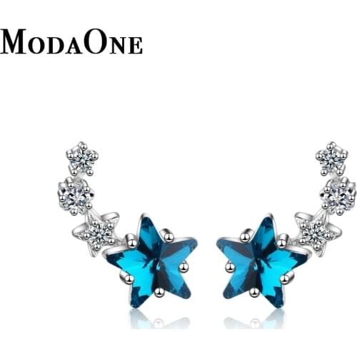 ModaOne Blue Star Crystal 925 Sterling Silver Stud Earring For Women Zircon Fashion Korean Trendy Earrings Jewelry Oorbellen