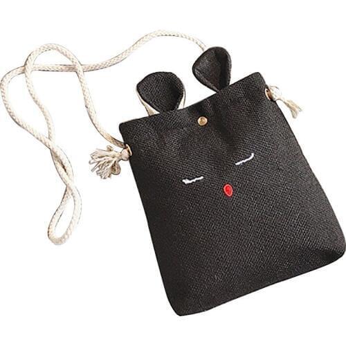 Fashion New Women Burlap Cat Ears Small Square Bag Simple Cute Solid Shoulder Crossbody Bag bolso hombre messenger bags 2019#6