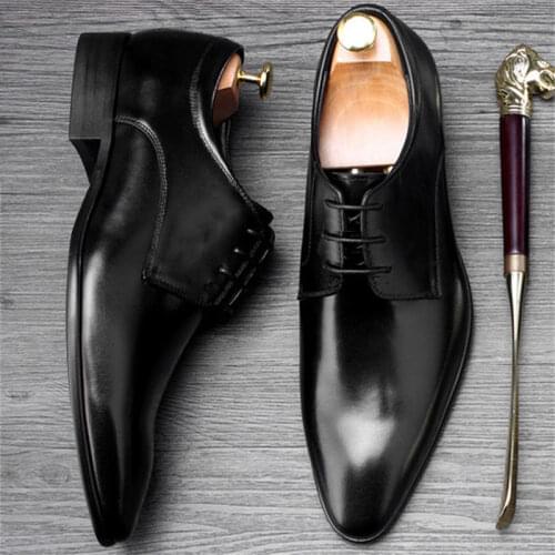 Size 37-45 Leather Mens Business Dress Shoes Breathable Casual Korean Lace Up Italian Shoes Men Fashion Oxfords