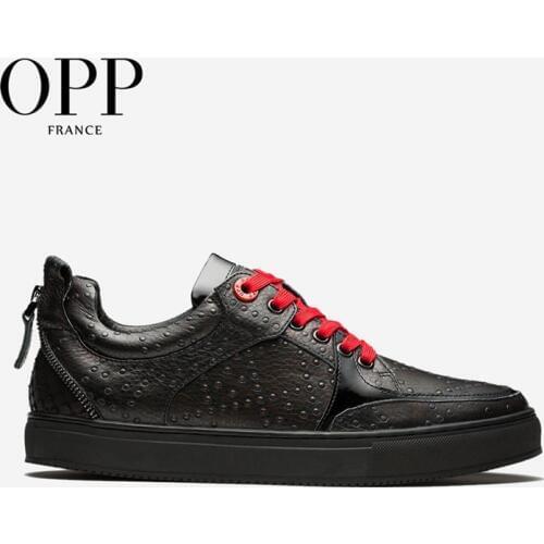 OPP Mens Shoes Loafers For Men Cow Leather Flats Shoes Dot Casual Shoes Loafers Metal Style footwear for Men Lace up Flats