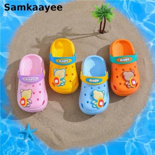 2-6y Kids Mules Clogs Summer Baby Boys Girls Sandals Flat Heel Cartoon Beach Slippers Children Non-Slip Cute Garden Shoes S14