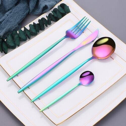 Cutlery Fork Knife Set Rainbow Ice Cream Coffee Spoon Long Handle Bar Christmas Tableware Sushi Sticks Chopsticks Fork Child
