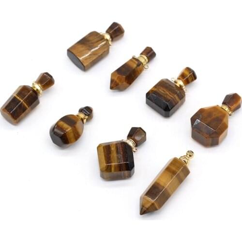 New Natural Stone Semi-precious Stone Perfume Bottle Tiger Eye Pendant Handmade Crafts DIY Irregular Pendant of Different Sizes