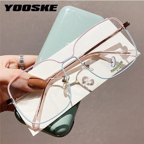 YOOSKE Anti Blue Light Glasses With Large Frame Vintage Square Eyeglasses Optical Lenses For Woman Men Metal Spectacle Frames