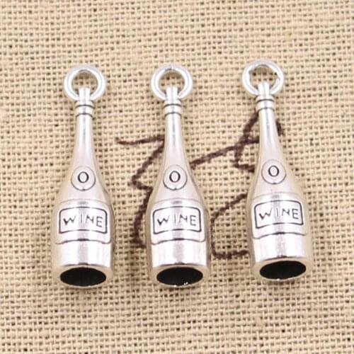 6pcs Charms 3D Wine Bottle 27x7x7mm Antique Silver Color Plated Pendants Making DIY Handmade Tibetan Finding Jewelry