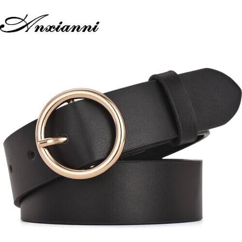 Classic round buckle Pu Leather Belts for Women Soft Ladies wide belt design high quality female casual for jeans