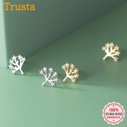 Trustdavis Real 925 Sterling Silver Fashion Sweet Simple tree CZ Charm Stud Earrings For Women Wedding Party Fine Jewelry DB245