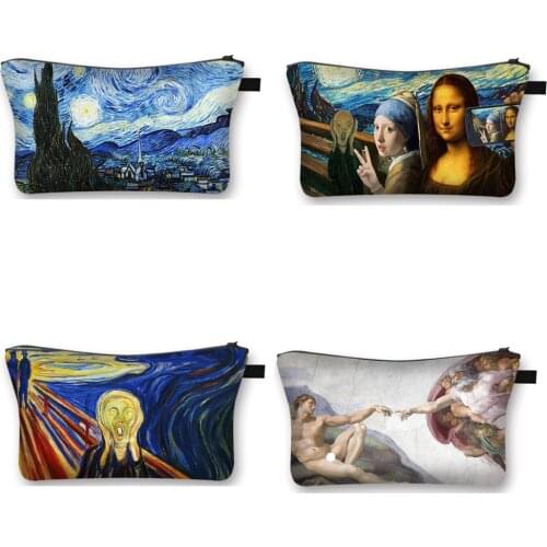 Van Gogh / Michelangelo / Da Vinci Art Cosmetic Bag Women Fashion Makeup Bag Starry Night / David / Mona Lisa Lady Cosmetic Case