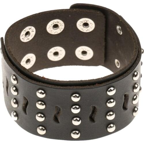 Mens Vintage Knit Punk Rock Wide Leather Bracelet Belt Strap Buckle Cuff Bangle for Men Jewelry