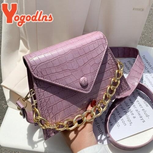Yogodlns Chain Design PU Leather Crossbody Bags For Women Female Crocodile pattern Shoulder Messenger Bag Handbags and purse