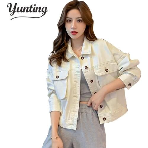 2021 Demin Jacket Women White Denim Jacket Spring Jeans Coat Casual Harajuku Streetwear Female Vintage Jeans Coat