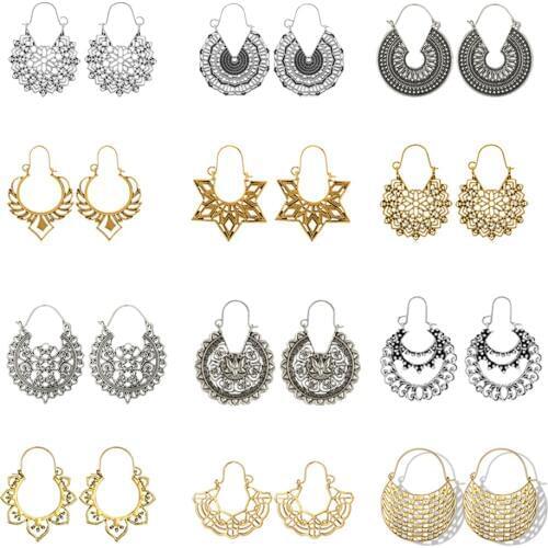 Tocona Gold Silver Color Female Vintage Earrings Bohemian Jewelry for Women Luxury Mandala Statement Indian Earrings 9022