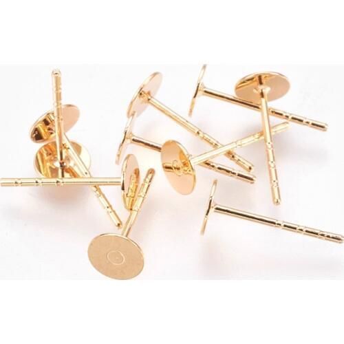 10pcs Brass Flat Round Stud Earring Base Findings DIY Handmade Jewelry Making Accessories about 5mm in diameter;pin: 0.8mm F60