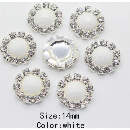 10pcs/lot 14MM Round Stone white Rhinestone buttons Acrylic plastic snap buttons For clothing Wedding Buttons DIY accessory