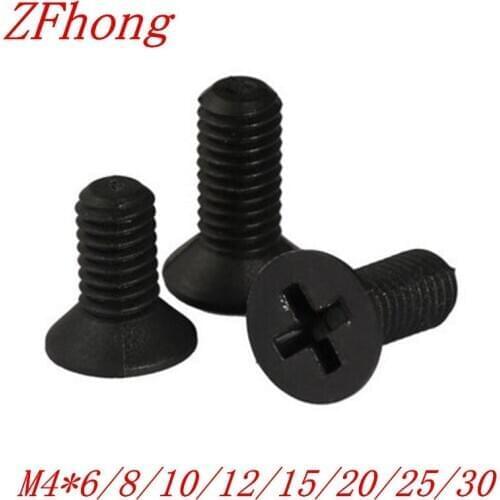 100pcs M4*6/8/10/12/15/20/25/30 black nylon flat head machine screw