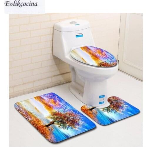 Free Shipping 3Pcs Colorful Sky Tree Casa De Banho Bathroom Carpet Toilet Bath Mat Set Nonslip Tapis Salle De Bain Alfombra Bano