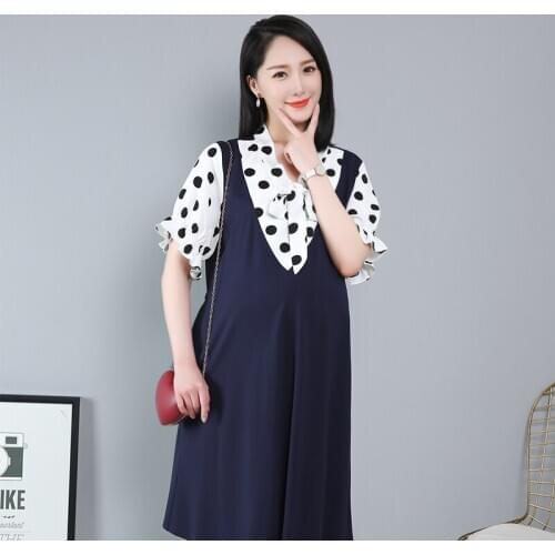 3XL-6XL plus size maternity dress Pregnant mom work clothes Professional Maternity Wear Polka dot fake two-piece dress fashion