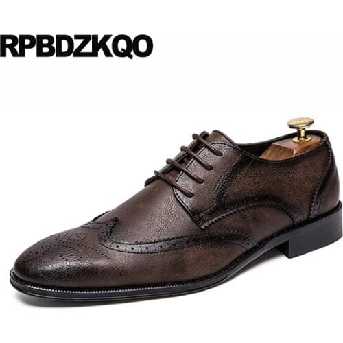 47 Wingtip Fashion Italy Dress Men Shoes Casual Leather Solid Prom Brown British Style 46 Plus Size Party Office Oxfords Wedding