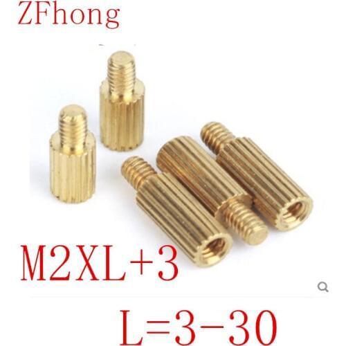 50pcs M2*L+3 male to female thread Brass Round Standoff Spacer M2 Brass Threaded Spacer