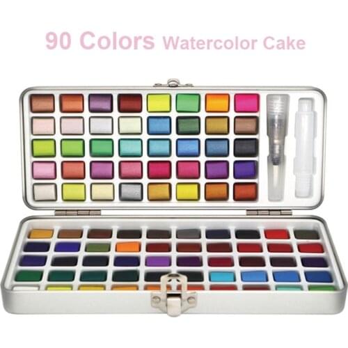 90 Colors Watercolor Paint Set Include 50 Regular Colors 36 Metallic Colors And 4 Neon Colors With One Water Brush