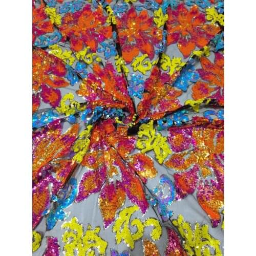 African Lace Fabric with Big Sequins Flowers JRB-15.82507 Material for Dresses 4.5*1.35 Meters for Party or Wedding Decoration