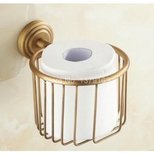 Bathroom Accessory Fitting Antique Brass Wall Mounted Bath Toilet Paper Roll Basket Holder aba073