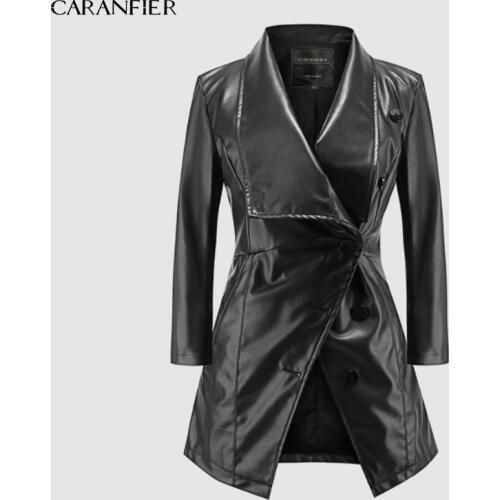 Женские модные кожаные куртки CARANFIER China At AliExpress
