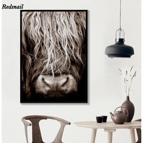 Black and White Highland Cow Wall Art Diamonds Embroidery DIY Diamond painting 5D Square/Round Drill mosaic Shaggy Yak Cow EE906