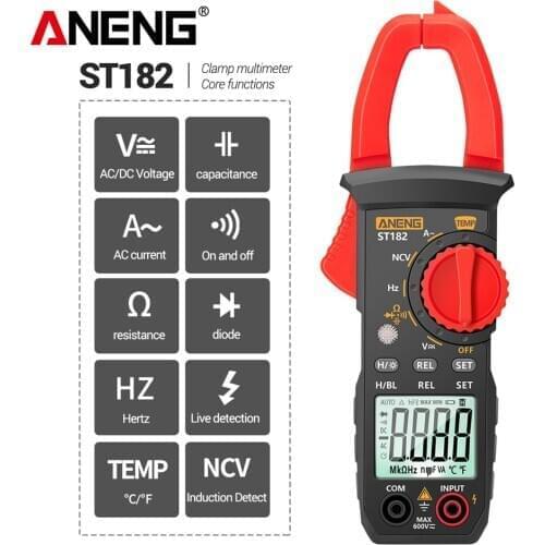 Digital Clamp Meter AC Current Multimeter DC/AC Voltage Ammeter Voltage Tester Amp Hz Capacitance NCV Ohm Test ST182 Meter