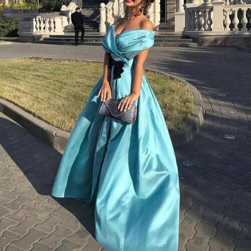 New Arrival Taffeta V Neck Formal Dress Party 2020 Vestidos De Noche Long Evening Dresses Plus Size Suknia Wieczorowa Cheap
