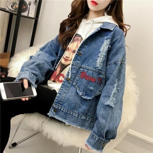 High Quality Korean Denim Cardigan Spring and Autumn Loaded New Loose Hole Denim Student Jacket Women Coats and Jackets