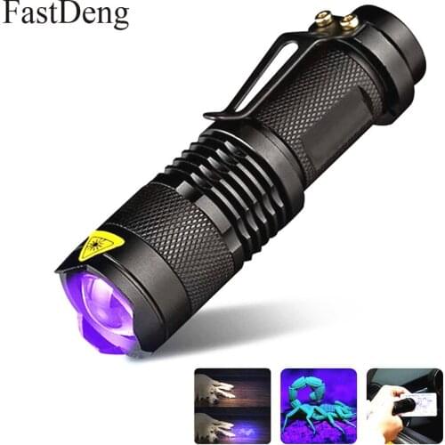 LED UV Flashlight Ultraviolet Torch With Zoom Function Mini UV Black Light Pet Urine Stains Detector Scorpion Hunting