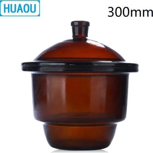 HUAOU 300mm Desiccator with Porcelain Plate Amber Brown Glass Laboratory Drying Equipment