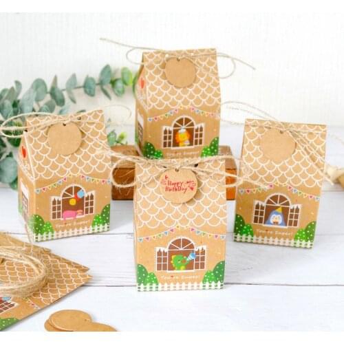 Birthday Candy Box Bags House Animal Gift Box With Tags Cookie Packaging Bag Happy Birthday Party Decoration Christmas Kids Gift