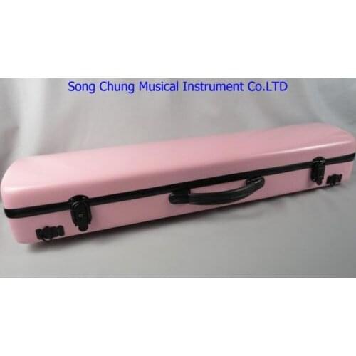 Beautiful 4/4 pink fiberglass violin case ,With two bows holders
