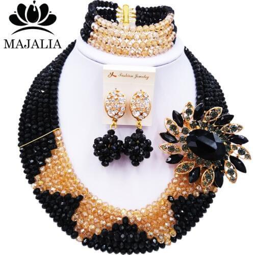Majalia Fashion Black Womens African Jewelery Set Not Made in Nigeria Wedding Crystal Set 6ST0041
