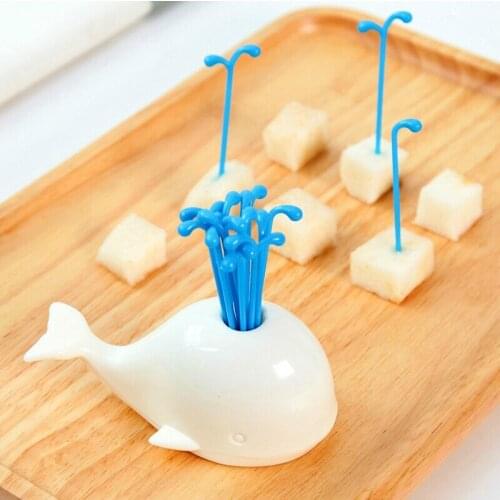 Cute Beluga White Whale Fountain Fruit Fork Set For Party Home Fruit Sign Fashion Small Fork 16pcs Boxes Kitchen Accessories