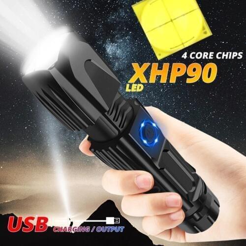 300000lm Powerful XHP90 LED flashlight Tactical XHP50 Torch Smart chip control bottom attack cone use 26650 battery for camping