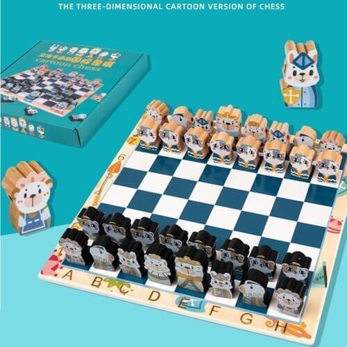 Cartoon Chess Game Wooden Chessman King Queen Chessboard Set Chess Board Game for Beginner