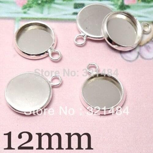 Wholesale Bulk 1000pcs Silver plated Transverse hole Earring Drop Bracelet Charm Pendant Base Blank 12mm Cap Cabochon Setting
