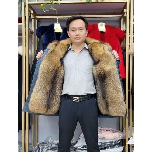 Winter Parka Men Real Muskrat Fur Coat Raccoon Fur Collar Fashion Hooded Warm Jacket Plus Size Custom High Quality