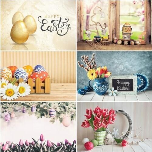 Holiday Backdrop Beauty Flowers Wooden Board Eggs Photography Background Baby Shower Celebration Photo Booth Studio Decor