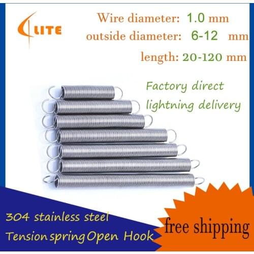 304 Stainless Steel Extension Coil Spring Wire Diameter 1.0mm Outer Diameter 6 8 10 12 mm S Hook Tension Spring Pullback Spring