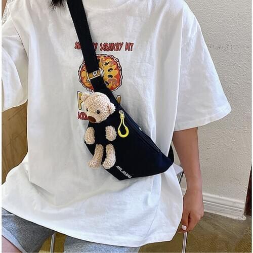 Realistic Cute Waist Packs Bear Chest Bag Fashion Lady Canvas Cartoon Print Funny Phone Pouch for Party Travel Female Coin Purse