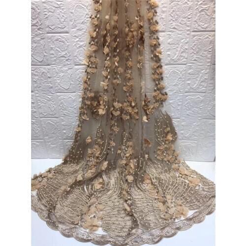 Luxury African Lace Fabric with beads Pretty French Guipure tulle Lace Fabric High quality 3d embroidered BZL-12.1816