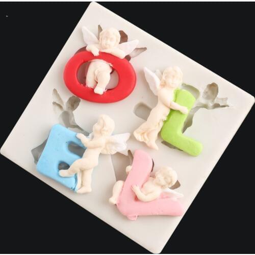 Love Alphabet Silicone Mold Cute angel baby Chocolate Fondant Moulds Cake Decorating Tools Baking & Pastry Tools