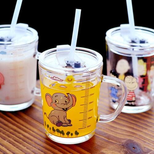 Glass water bottle cup scale glass transparent cup summer net red water cup ins wind cute cartoon adult childrens straw cup